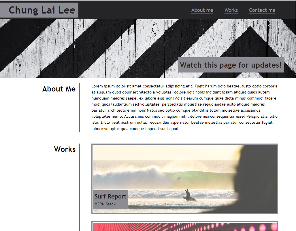 A screenshot of my V1 portfolio, made with HTML and CSS